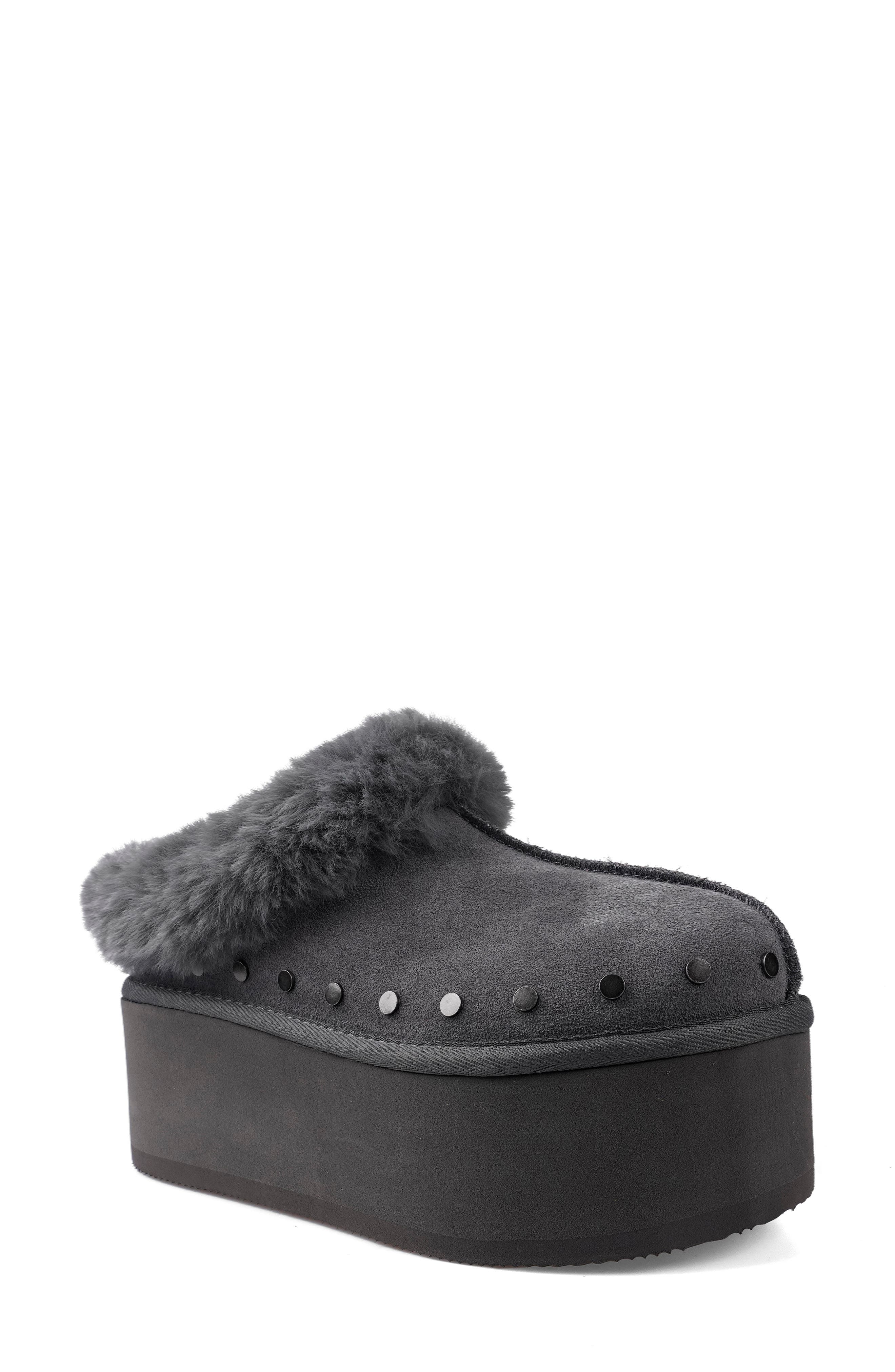 Candie's Sabi Faux Fur Platform Slipper in Grey 