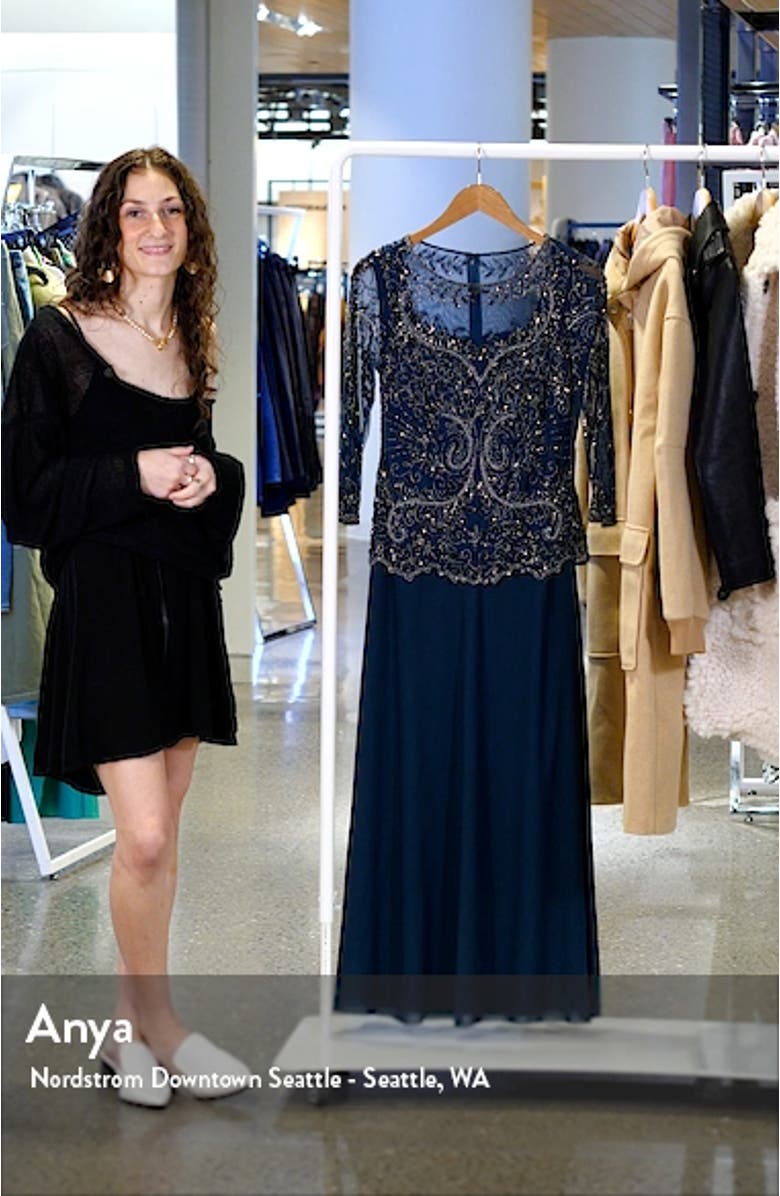 Pisaro Nights Beaded Mesh Mock Two-Piece Gown, sales video thumbnail