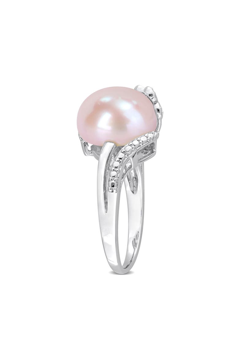 Sterling Silver 12–12.5mm Pink Cultured Freshwater Pearl & Diamond Ring - 0.05ct., Alternate, color, PINK