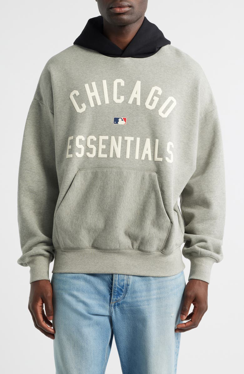 Fear of God Essentials MLB White Socks Sport Fit Cotton Graphic Hoodie, Main, color, Warm Heather/ Black