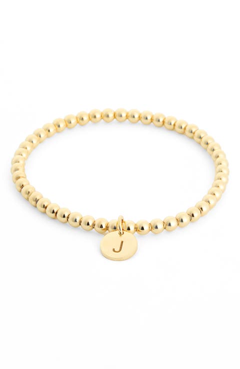Initial Charm Ball Stretch Bracelet