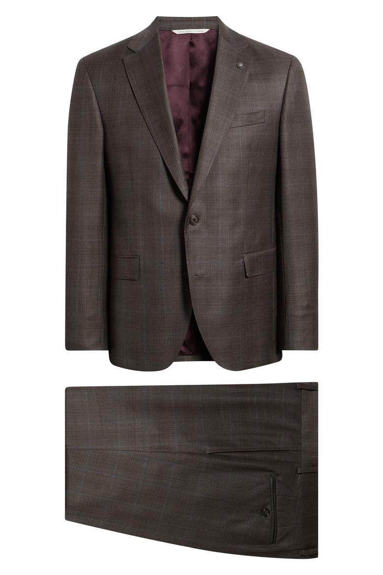 Esprit Windowpane Wool Suit, Main, color, DARK CHOCOLATE