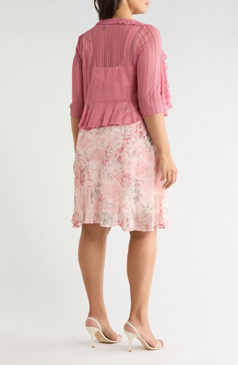 Connected Apparel Floral Chiffon Dress & Lace Shrug Set, Alternate, color, Soft Coral