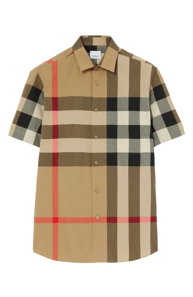 Burberry Summerton Archive Short Sleeve Check Cotton Poplin Button-Up Shirt, Alternate, color, Archive Beige Ip Chk
