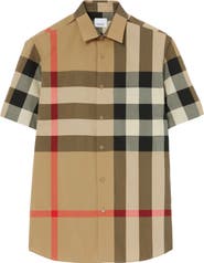 トップス Burberry shirt short sleeve Burberry Logo-Embroidered Short Sleeve Poplin Shirt, Size X