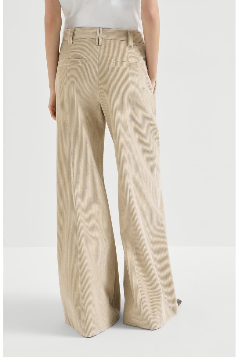 Cotton corduroy wide flare trousers with monili, Alternate, color, Cream