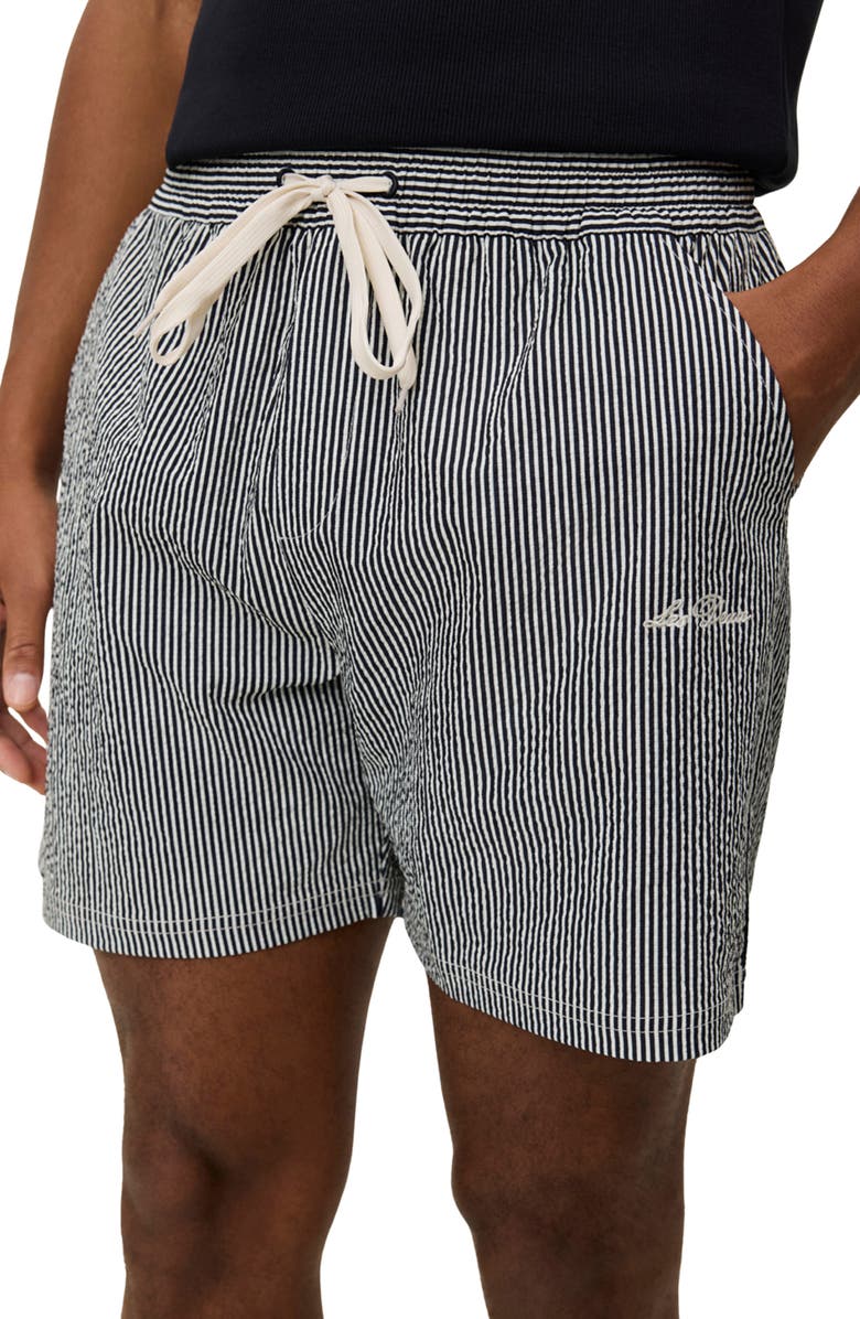 Les Deux Stripe Seersucker Swim Shorts, Alternate, color, Black