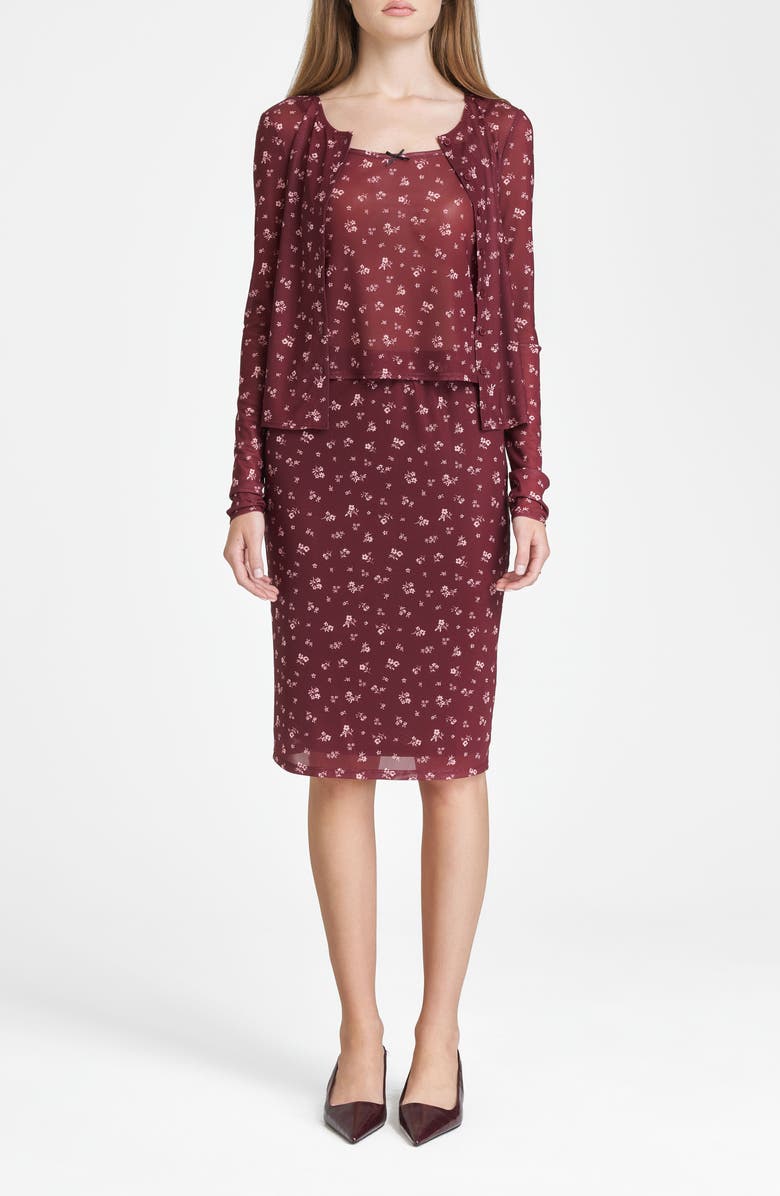 WAYF Maude Camisole & Cardigan Set, Alternate, color, Burgundy Ditsy