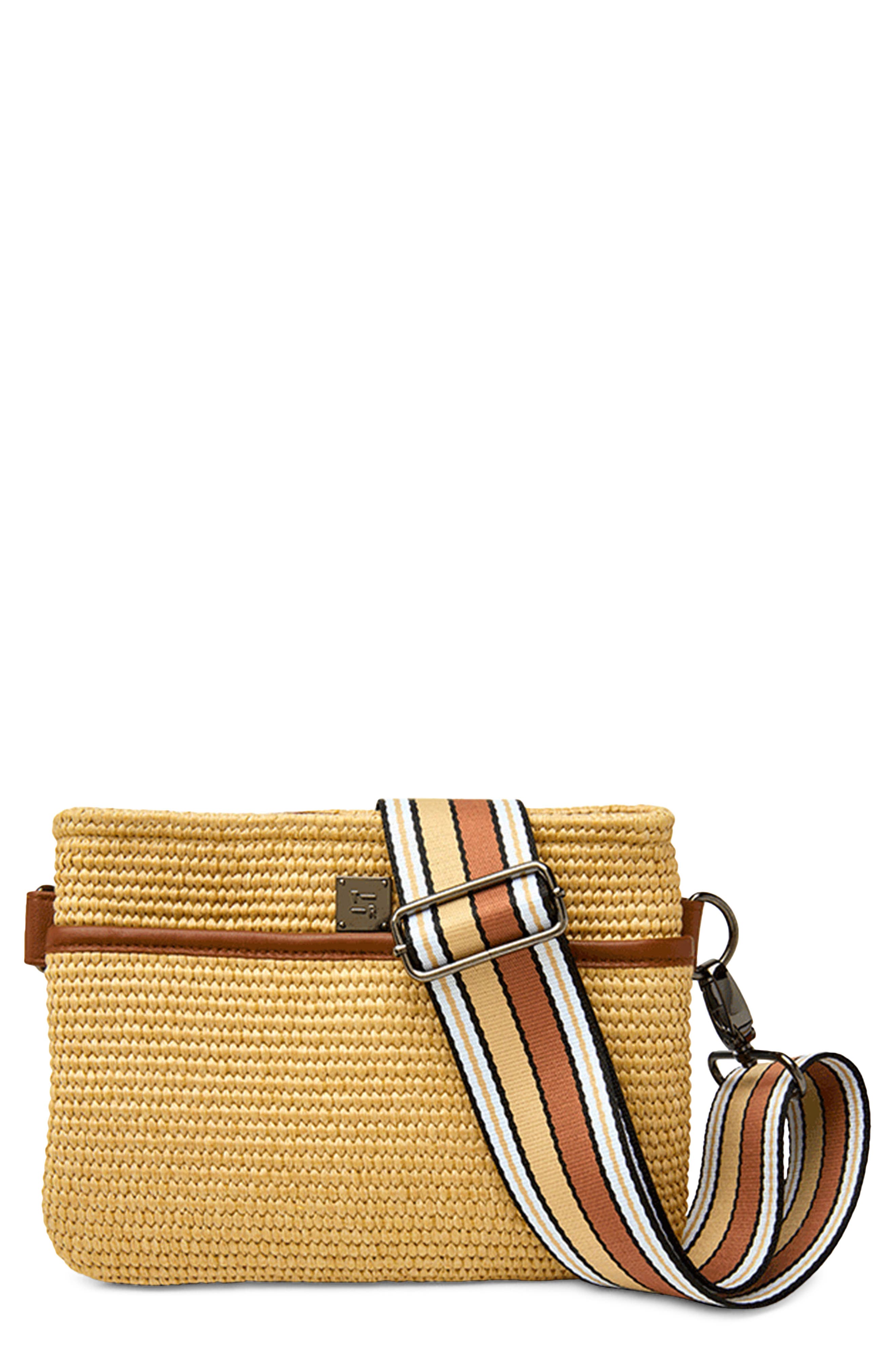 THINK ROYLN Raffia Crossbody Bag, Main, color, Dune Raffia W/ Saddle Trim