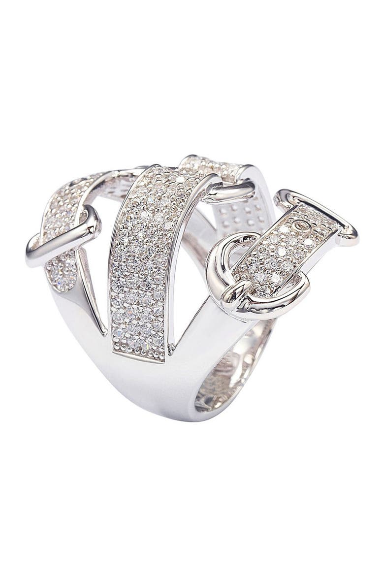 Sterling Silver CZ Triple Buckle Ring, Alternate, color, WHITE