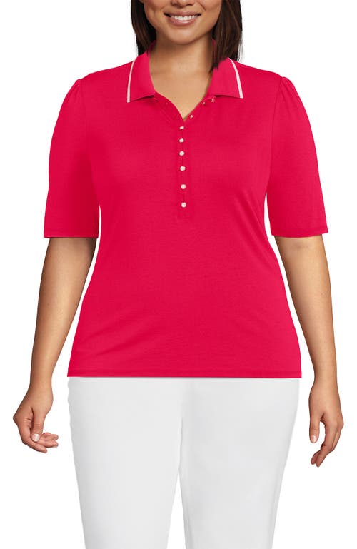 LANDS' END LANDS' END ELBOW SLEEVE LIGHTWEIGHT JERSEY EMBELLISHED POLO