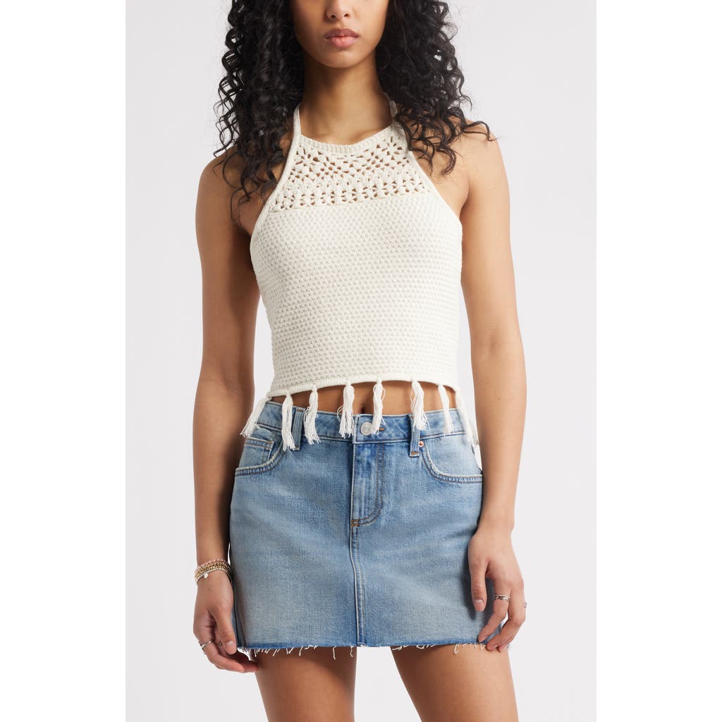 Bp. Crochet Cotton Blend Halter Top In Ivory Dove