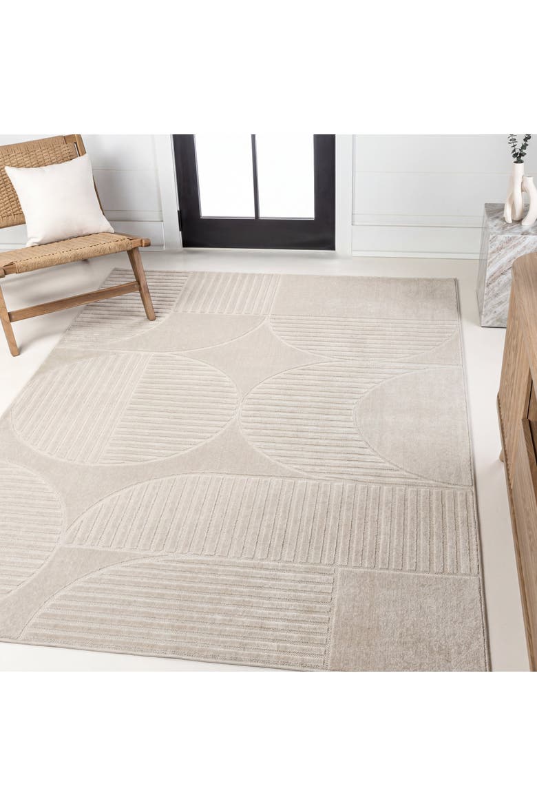 Nordby High-Low Geometric Arch Scandi Striped Indoor/Outdoor Area Rug, Alternate, color, Ivory/Cream