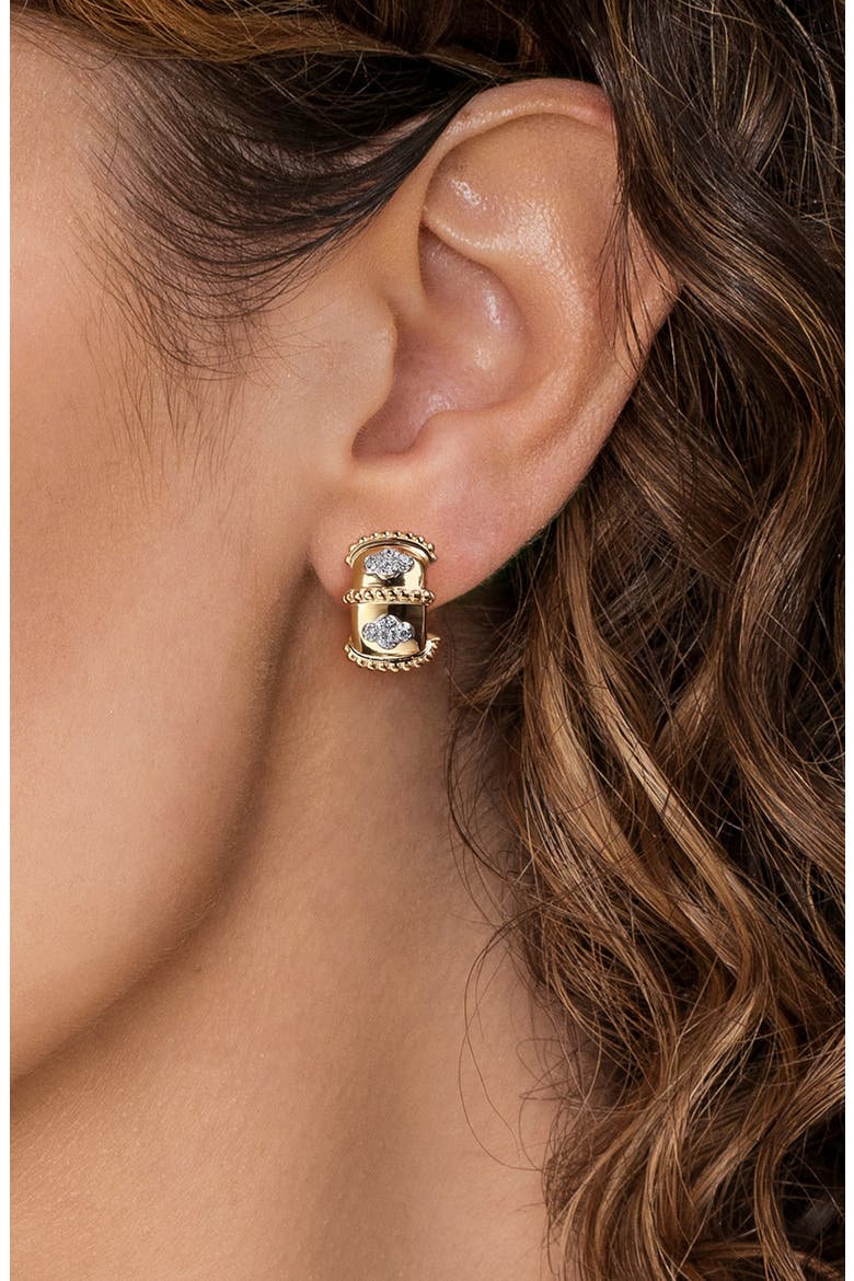 Bujukan Clover Diamond Huggie Hoop Earrings, Alternate, color, 14K YELLOW/ WHITE GOLD