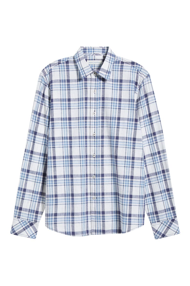 Plaji Regular Fit Plaid Cotton & Linen Button-Up Shirt, Alternate, color, BLUE