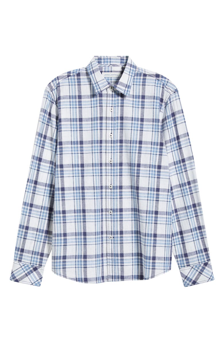 James Campbell Plaji Regular Fit Plaid Cotton & Linen Button-Up Shirt, Alternate, color, Blue