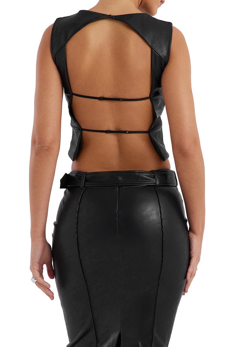 Mistress Rocks Backless Sleeveless Faux Leather Crop Top, Alternate, color,