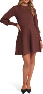 Petal & Pup Gigi Long Sleeve Fit & Flare Sweater Minidress