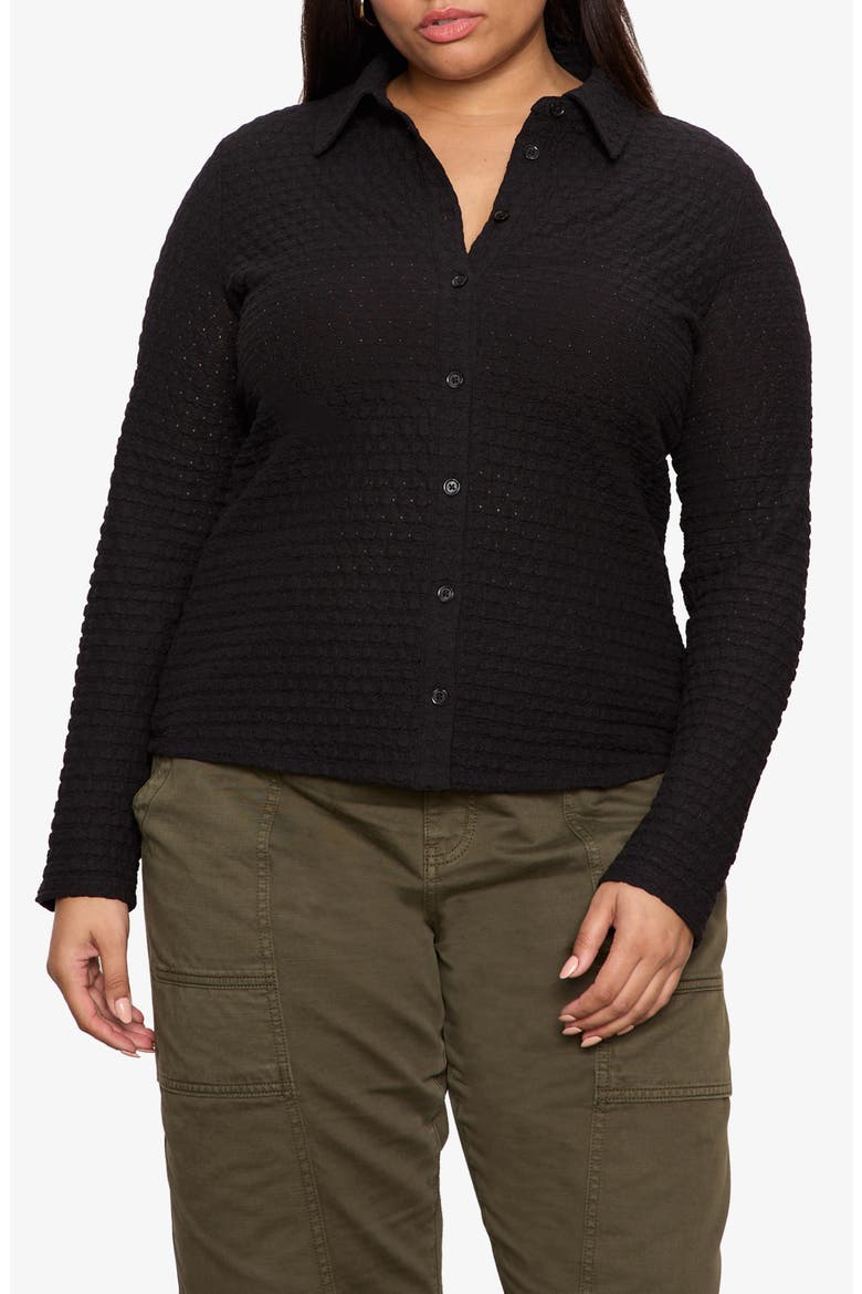Dreamer Textured Bubble Knit Button-Up Shirt, Main, color, BLACK