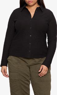 Sanctuary Dreamer Textured Bubble Knit Button-Up Shirt