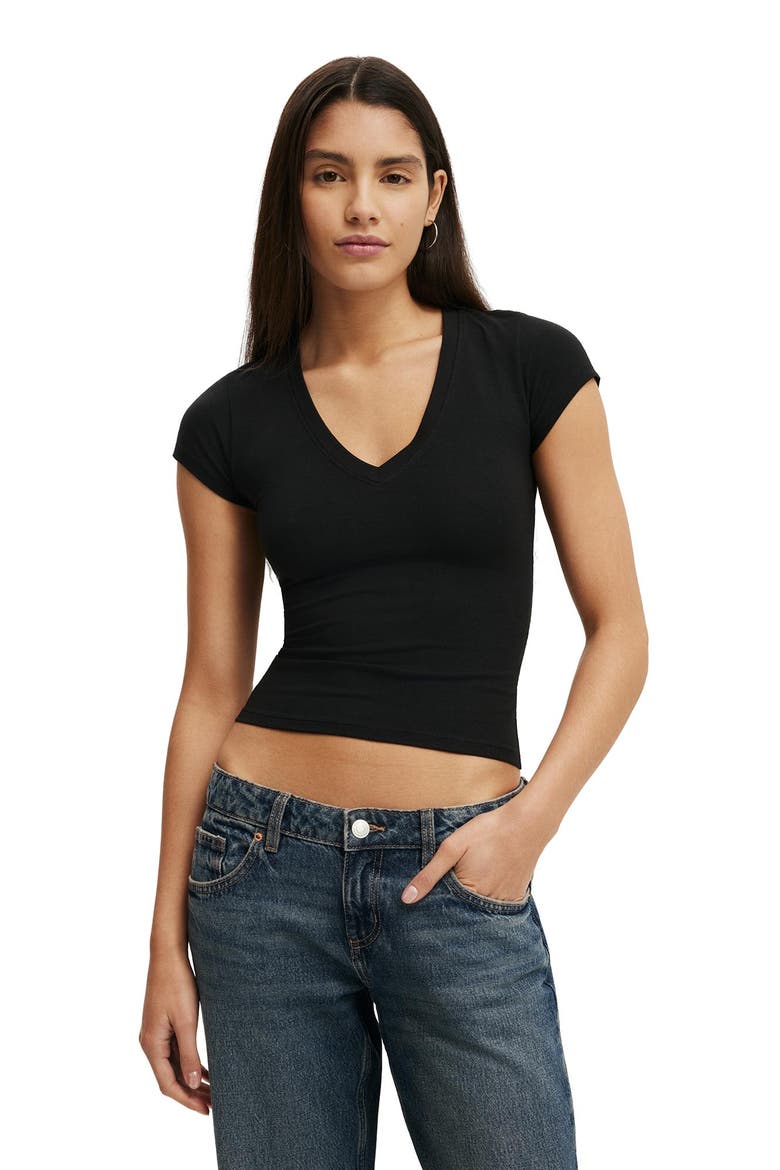 Women's All Day Deep V Ss Tee, Main, color, Black