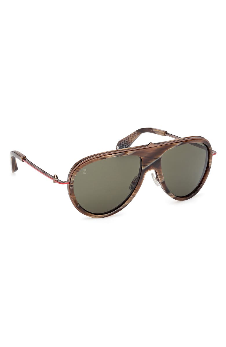 Christian Louboutin Greggo 61mm Pilot Sunglasses, Alternate, color, Brown Horn / Bronze Temple Red