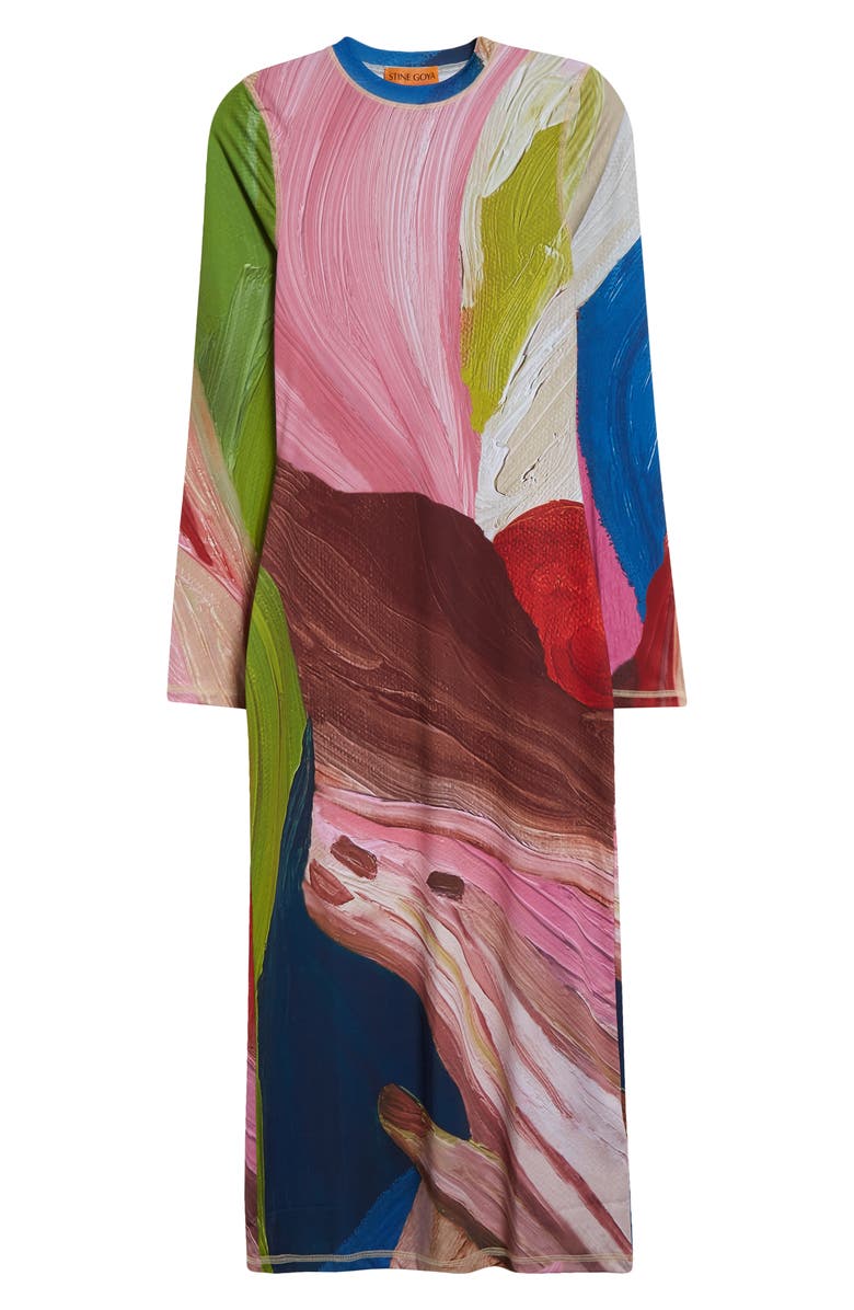 Stine Goya Print Long Sleeve Body-Con Stretch Jersey Midi Dress, Alternate, color, Hands