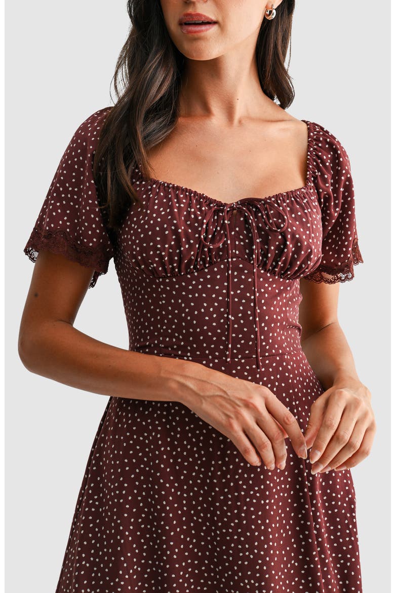 Tie Front A Line Midi Dress, Alternate, color, BROWN CREAM