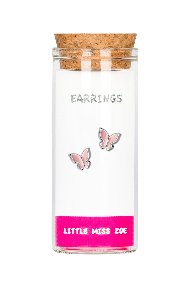 Kids' Sterling Silver Butterfly Stud Earrings in Gift Bottle, Main, color, Pink