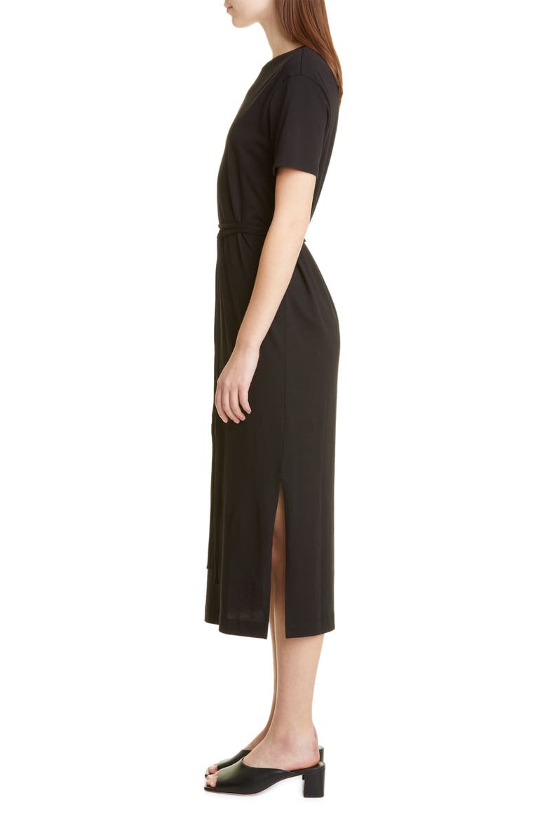 Belted Pima Cotton Midi Dress, Alternate, color, BLACK