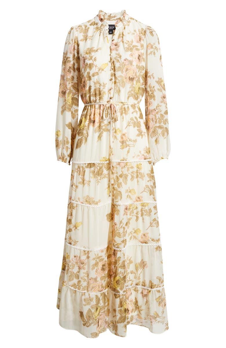 CeCe Floral Long Sleeve Tiered Maxi Dress, Main, color, Twill