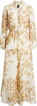 CeCe Floral Long Sleeve Tiered Maxi Dress