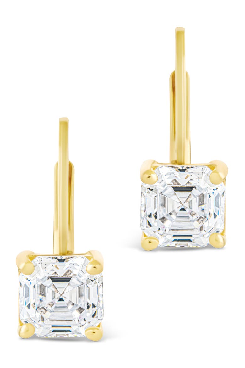 Princess Cut Cubic Zirconia Lever-Back Earrings, Alternate, color, GOLD