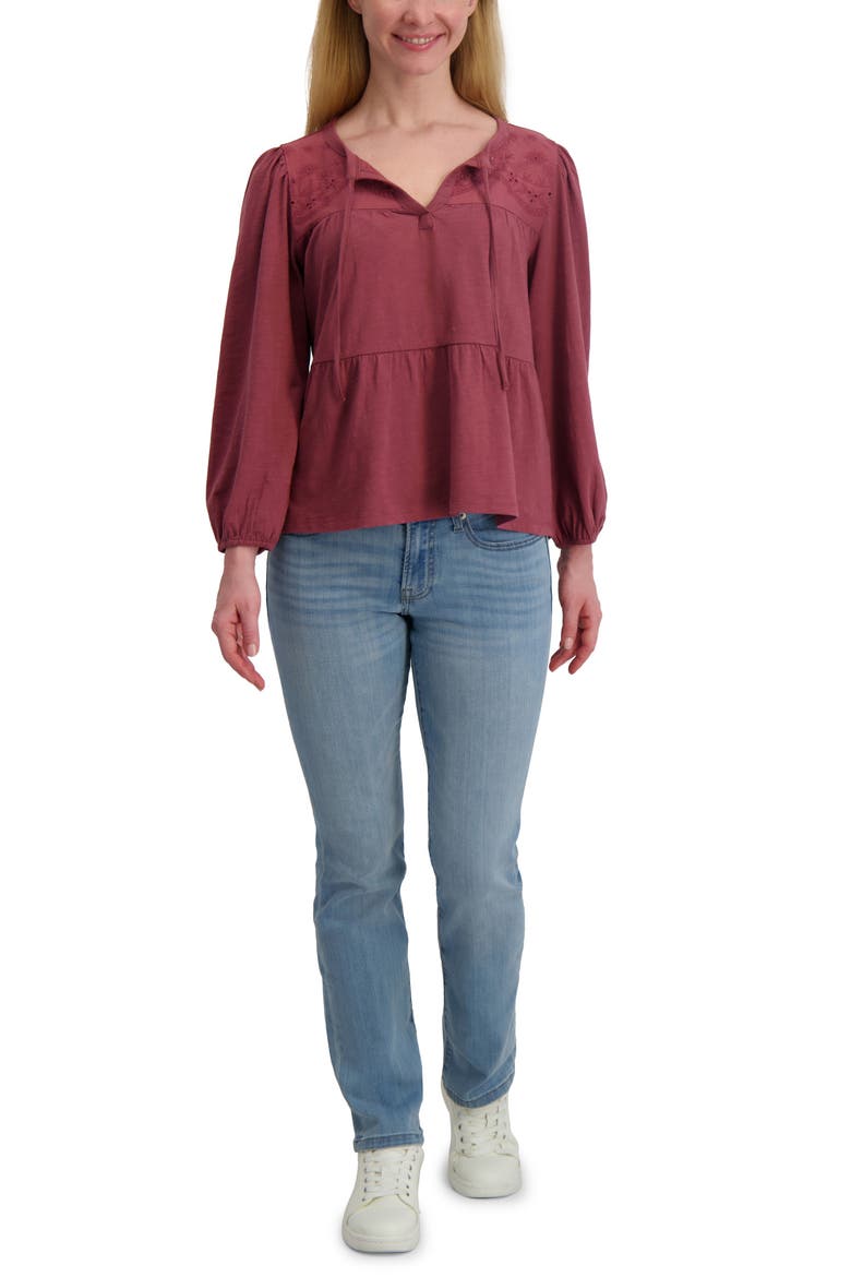 Long Sleeve Cotton Babydoll Top, Alternate, color, WILD GINGER