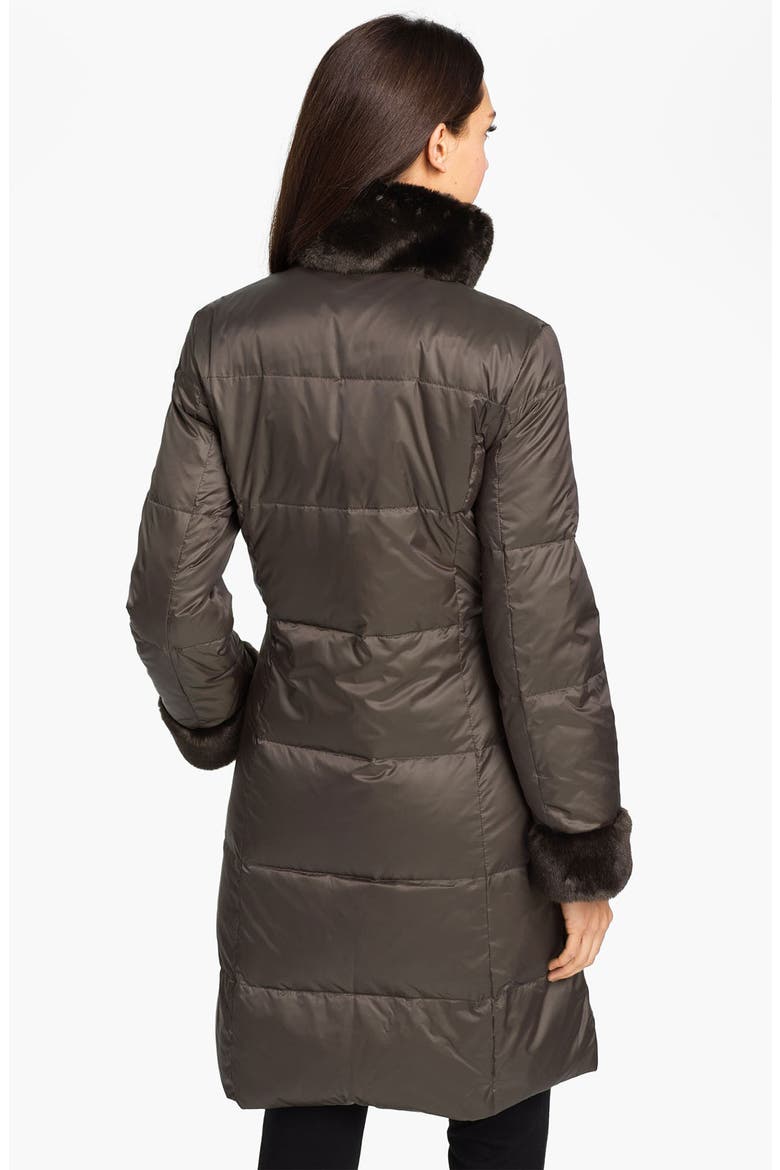 Faux Fur Trim Quilted Coat, Alternate, color, BROWN