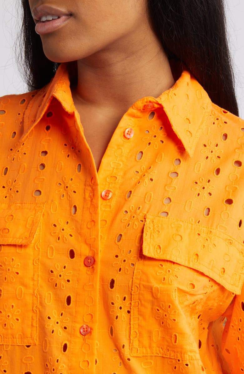 ASOS DESIGN Relaxed Fit Broderie Anglaise Button-Up Shirt, Alternate, color, 