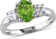 DELMAR Sterling Silver Peridot & Created White Sapphire Three-Stone Ring