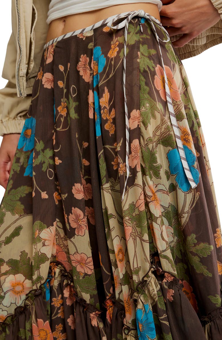 Free People Palermo Villa Chiffon Maxi Skirt, Alternate, color, Brown Combo