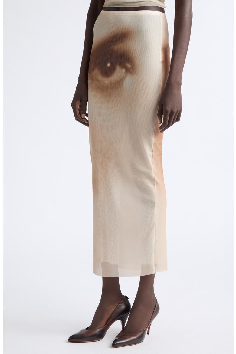 Face Print Mesh Skirt, Alternate, color, BEIGE