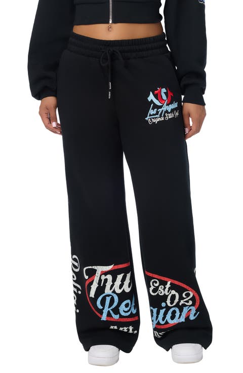 Embroidered Logo Wide Leg Cotton Blend Sweatpants