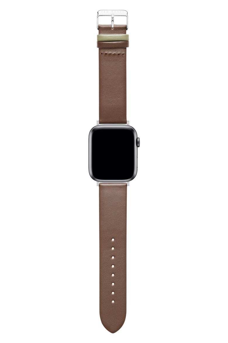 Colorblock Leather 22mm Apple Watch® Watchband, Alternate, color, BROWN