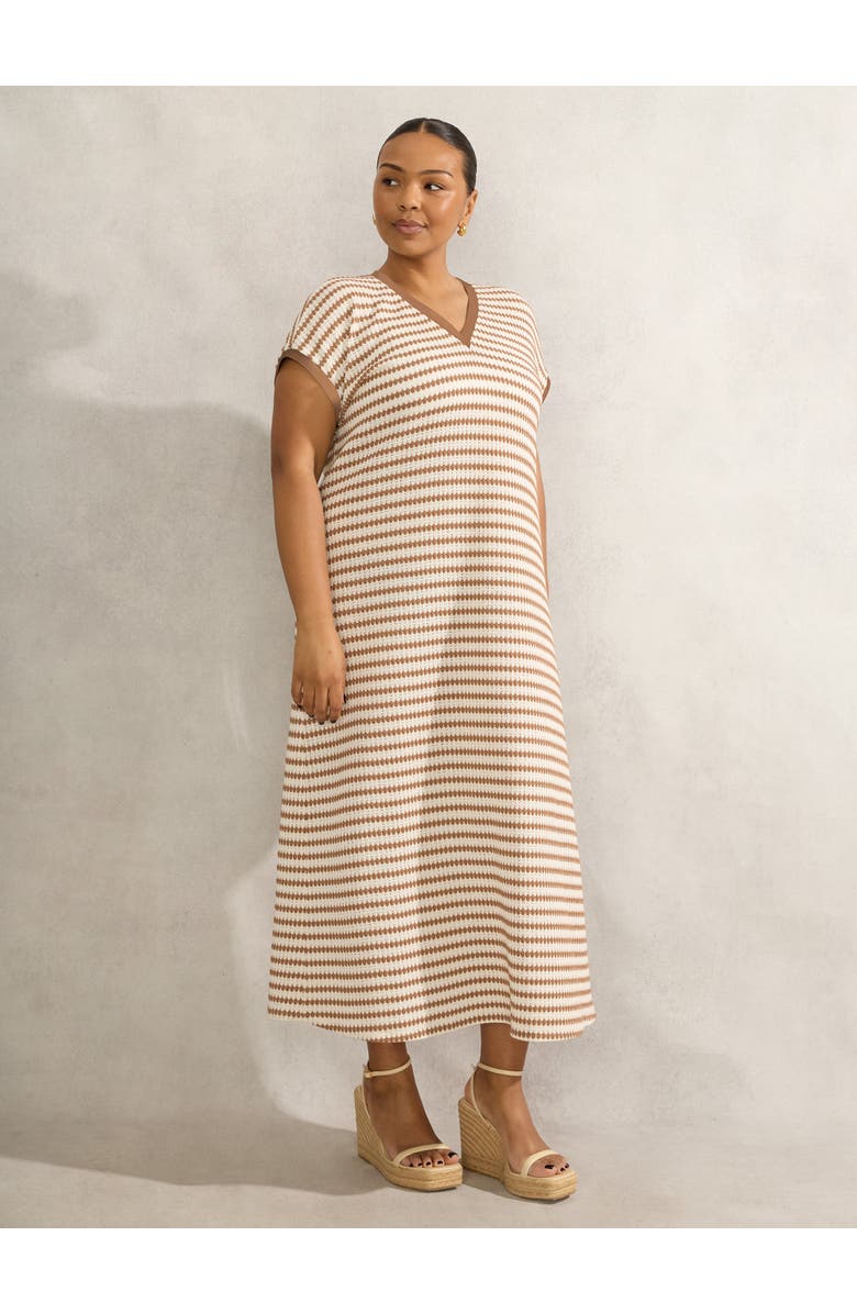 Live Unlimited Contrast Stripe Crochet Dress, Alternate, color, Multi / Tan