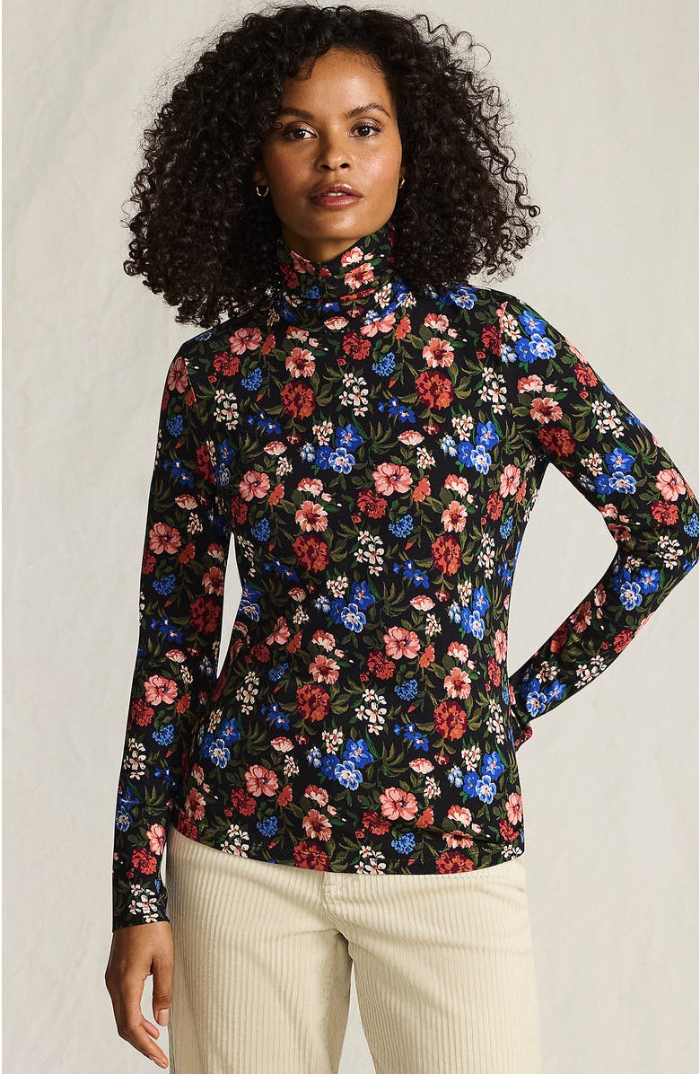Lands' End Lightweight Jersey Skimming Long Sleeve Turtleneck, Main, color, Black Multi Floral