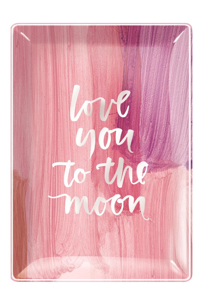 'Love You To The Moon' Glass Trinket Tray, Main, color, PINK