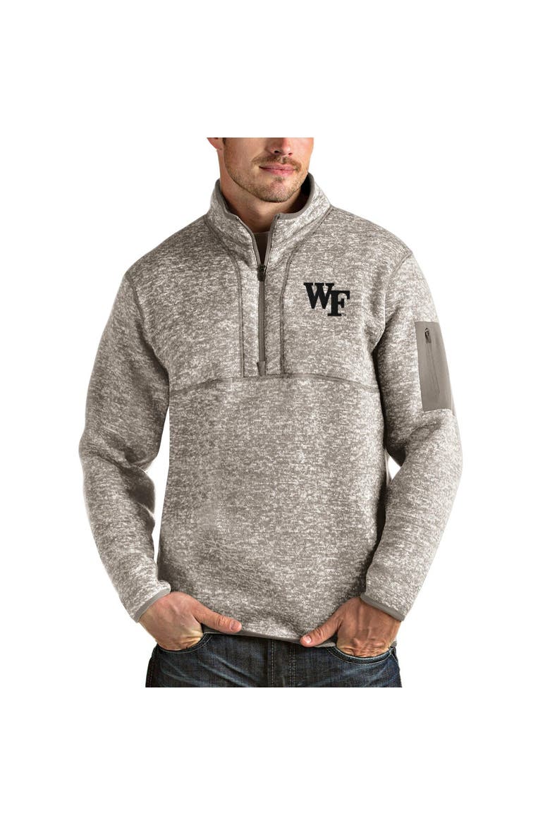 Men's Antigua Oatmeal Wake Forest Demon Deacons Fortune Half-Zip Pullover Jacket, Main, color, Oatmeal