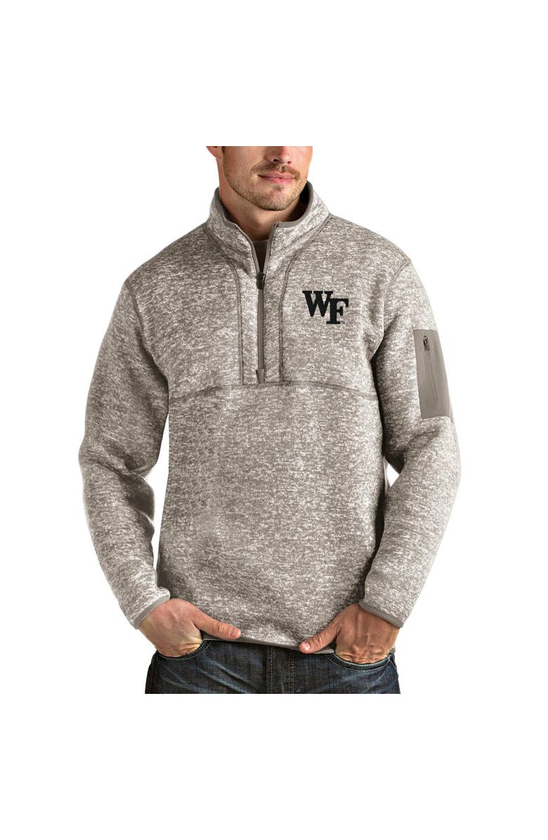 ANTIGUA Men's Antigua Oatmeal Wake Forest Demon Deacons Fortune Half-Zip Pullover Jacket, Main, color,