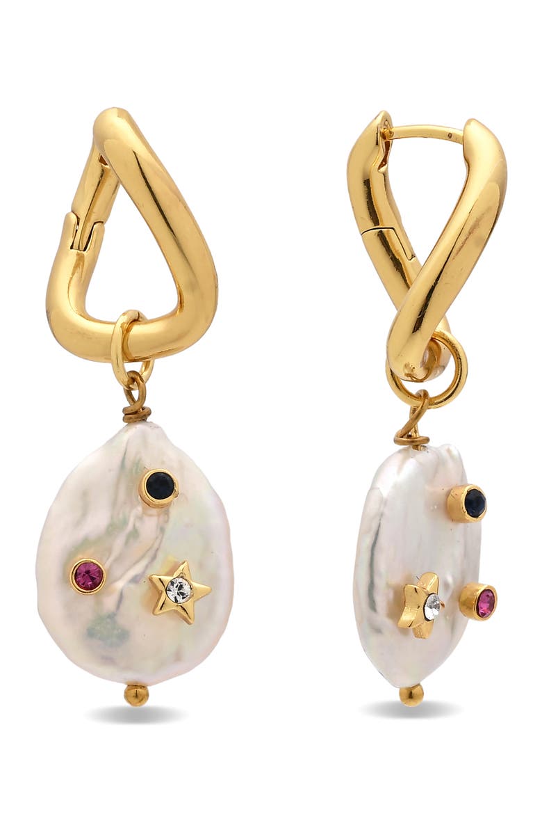 Saskia Faux Pearl & Crystal Drop Earrings, Main, color, GOLD