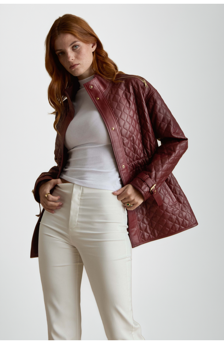 Furniq UK Nora Leather Coat, Alternate, color, Black