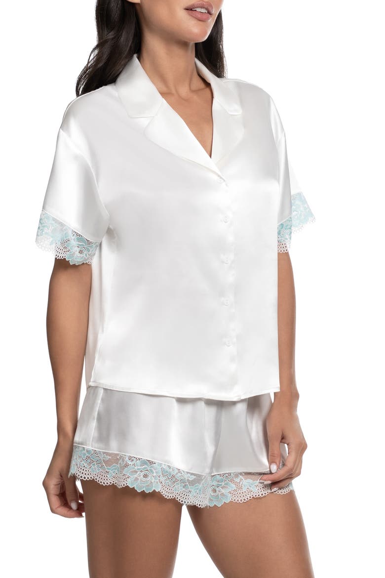 Lillie Lace Trim Satin Shorts Pajamas, Alternate, color, IVORY
