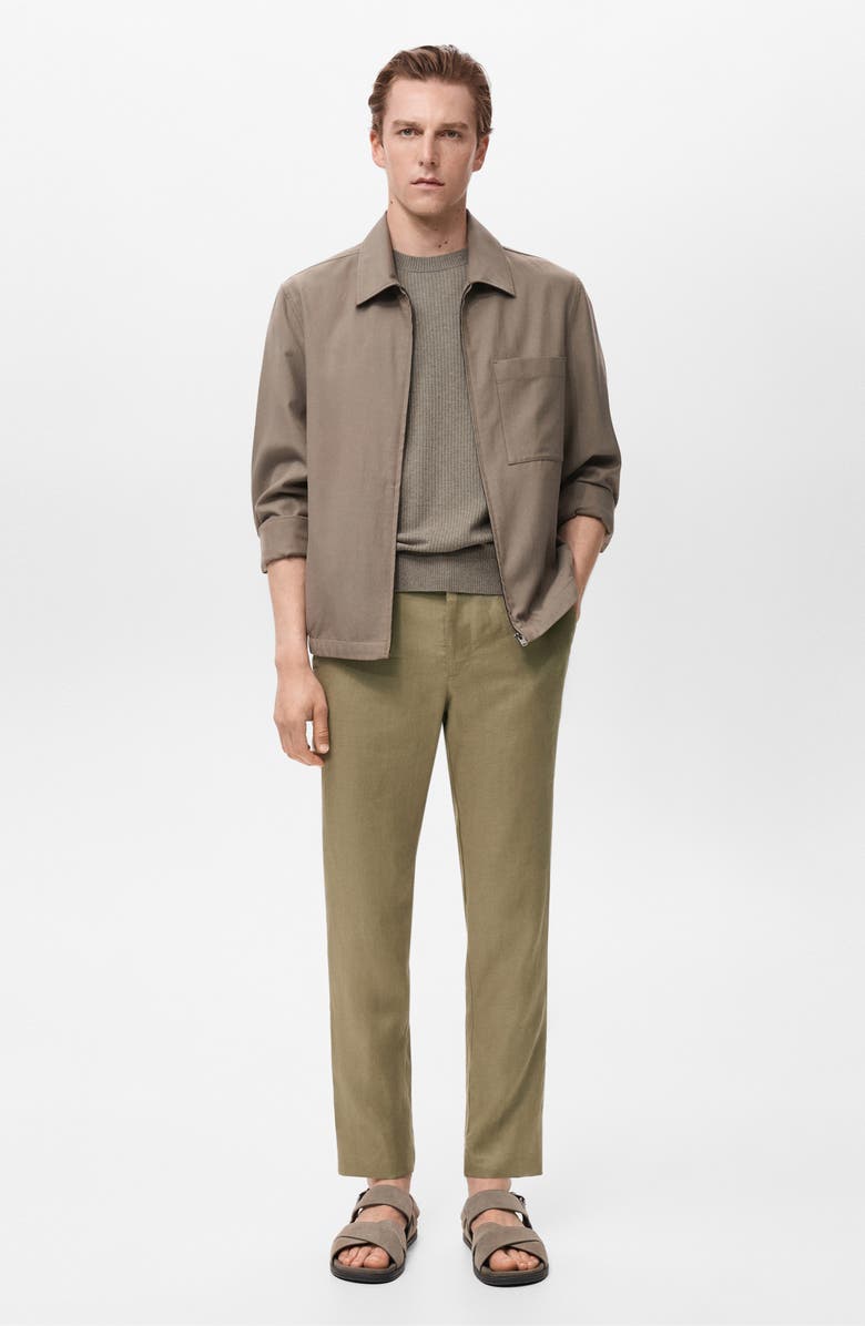 MANGO Slim Fit Flat Front Linen Pants, Alternate, color, Khaki Green